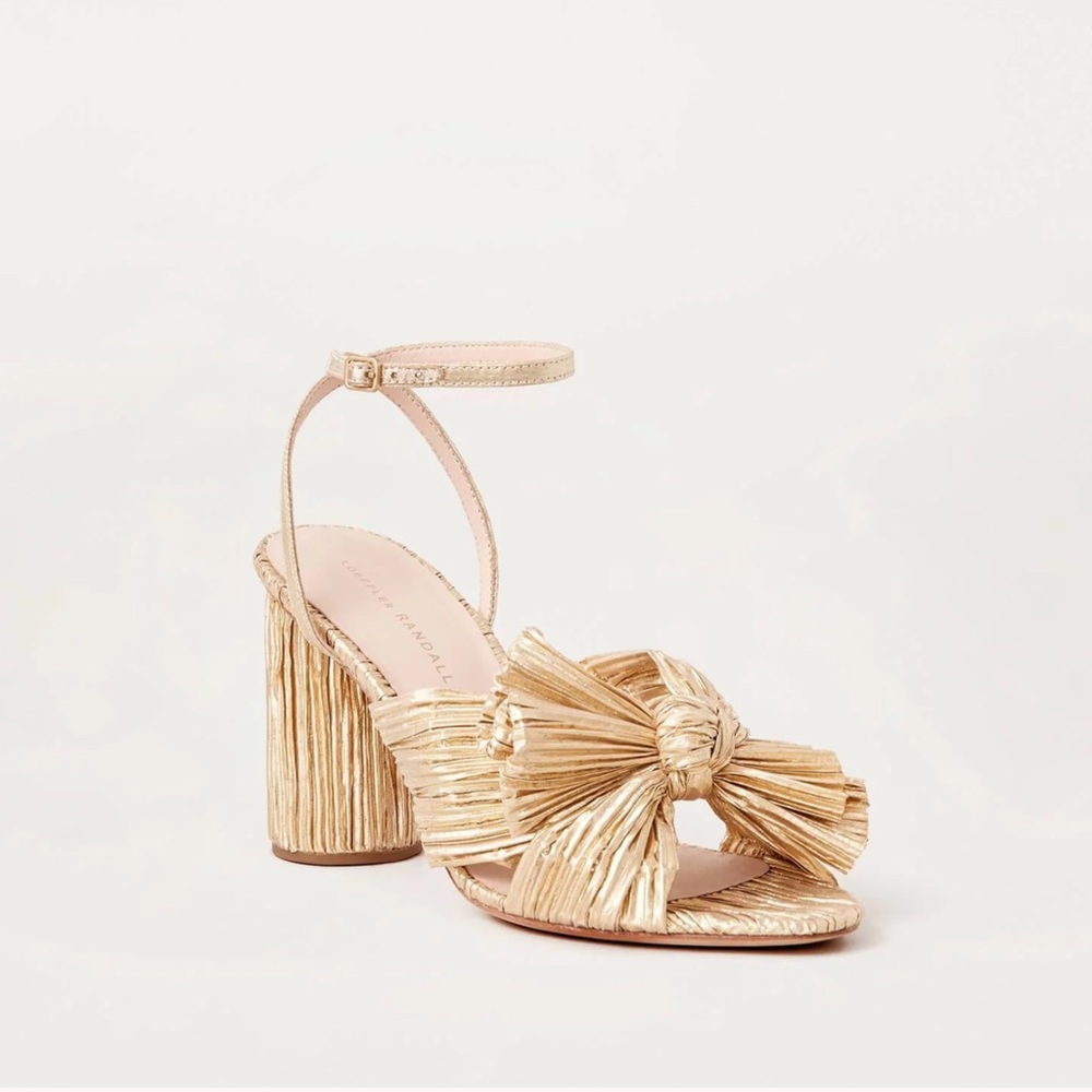 Loeffler Randall Camellia Gold Pleated Bow Heel 7.5
